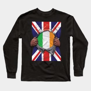 Ireland Flag Great Britain Flag Ripped - Gift for Irish From Ireland Long Sleeve T-Shirt